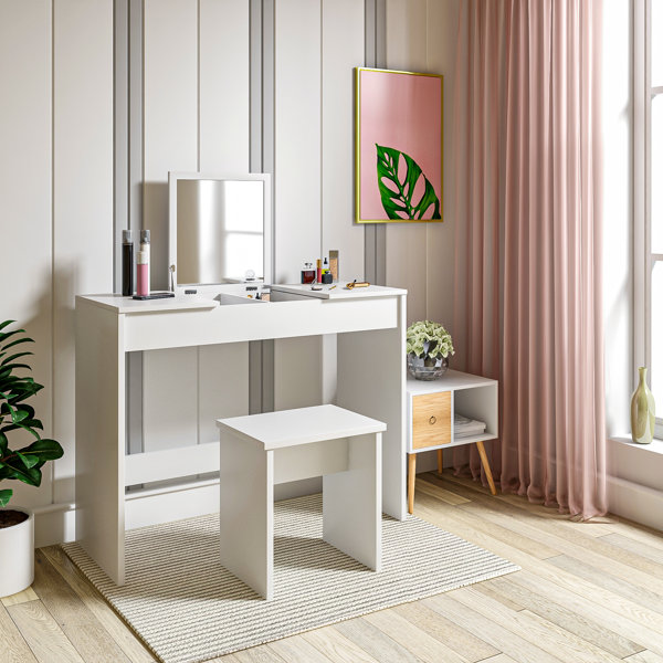 Ebern Designs Damaurion Dressing Table with Mirror & Reviews Wayfair